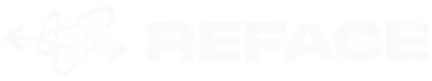 White Reface logo featuring a futuristic face-swap style icon and modern uppercase wordmark design.
